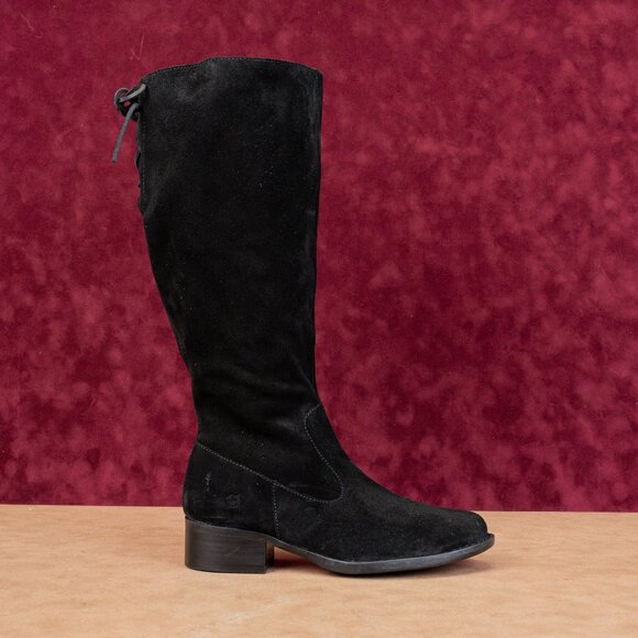 Born Women North Back Laced Wide Calf Black Suede Riding Tall Boots Size 8.5 - Picture 3 of 8